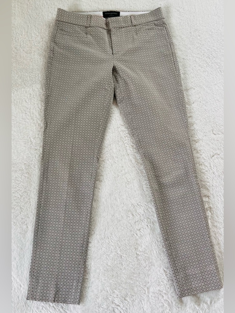 Banana Republic Beige Micro-Pattern Slim Ankle Pants